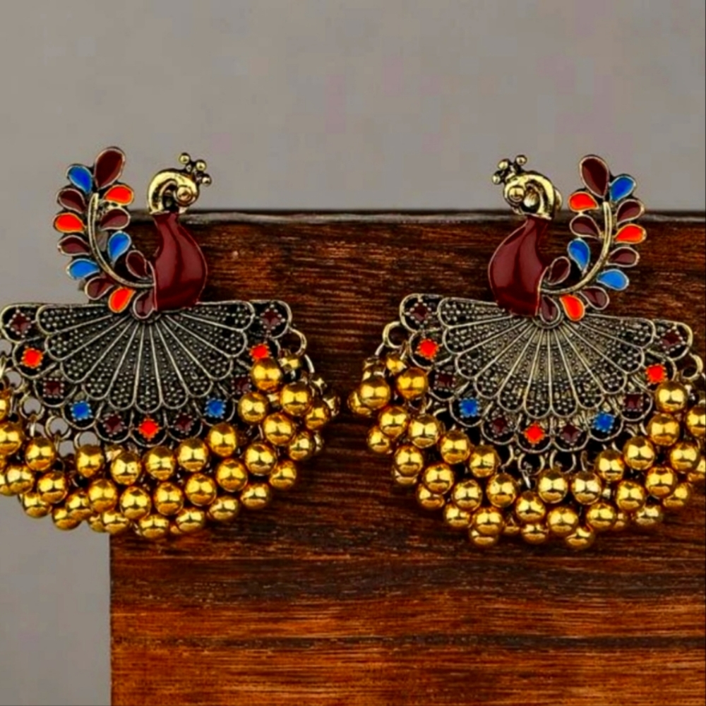 Peacock Decor Ball Tassel Drop Earrings